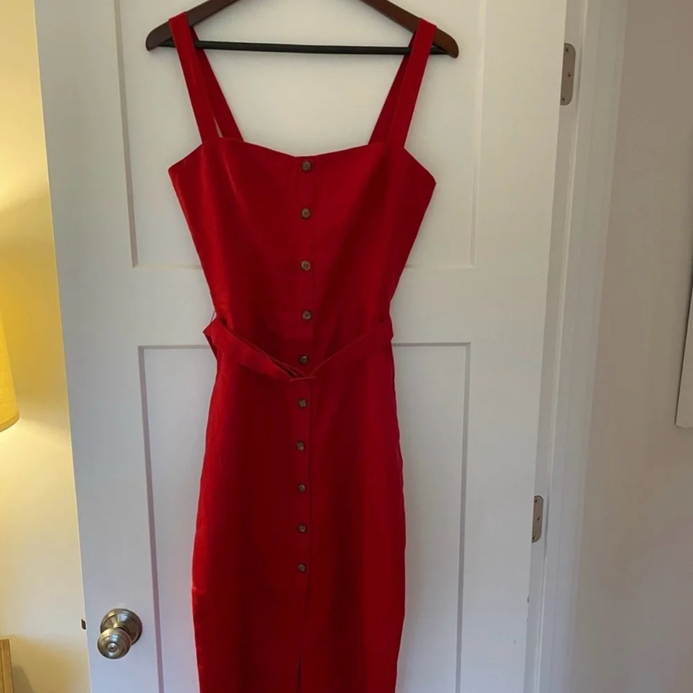 Reformation Anina Linen Dress in Cherry Red - Picture 2 of 6